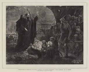 Introduction of Christianity into Britain, Christian Missionaries interrupting a Human Sacrifice, in the Exhibition of the Royal Academy